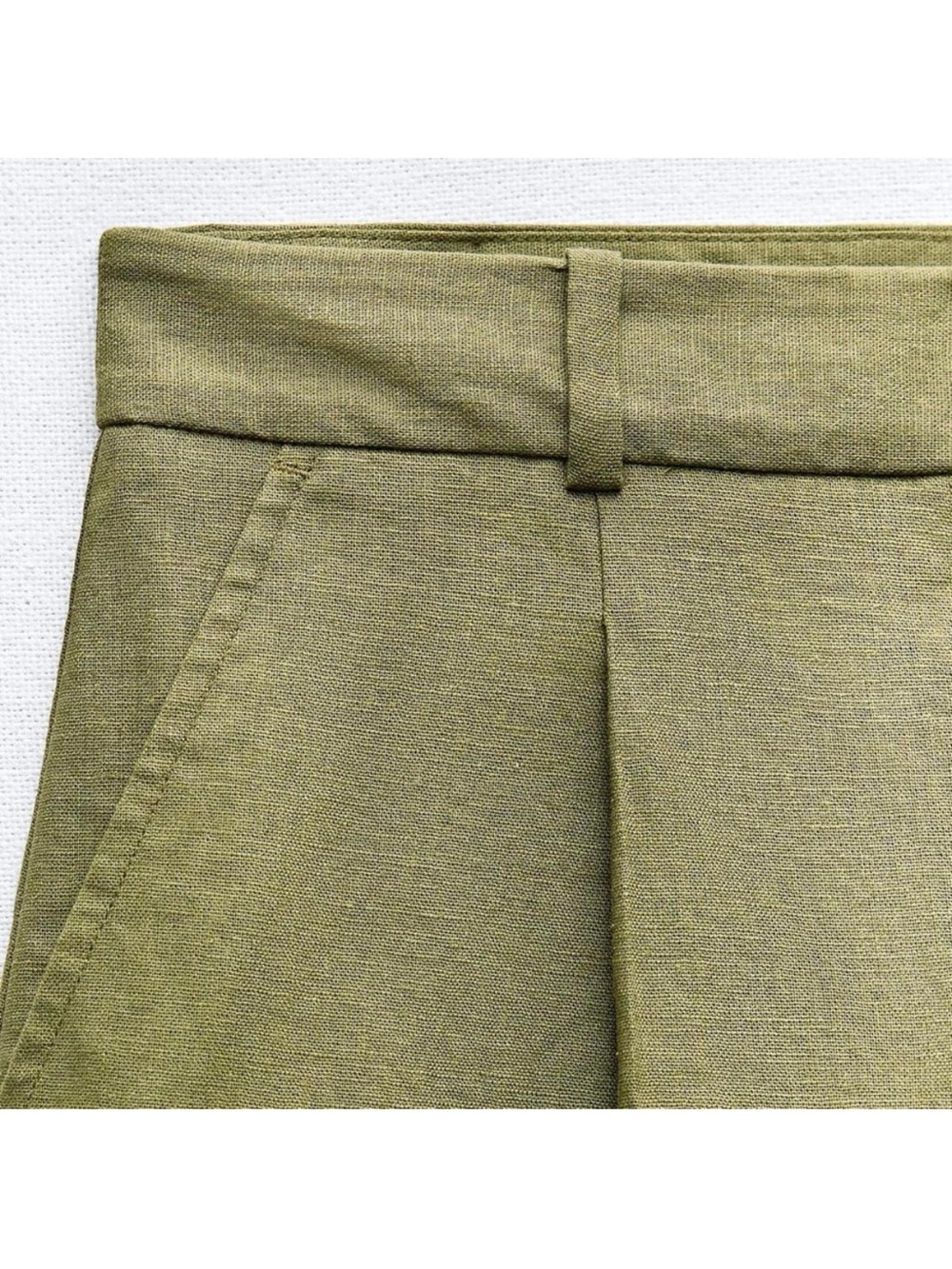 Zara Olive Green High-Waist Linen-Blend Shorts - Picture 4 of 10